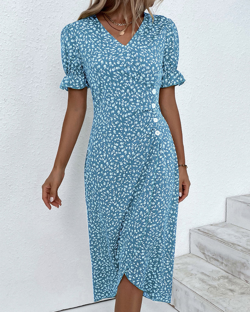 Vestido midi Fresh Bloom con escote en V