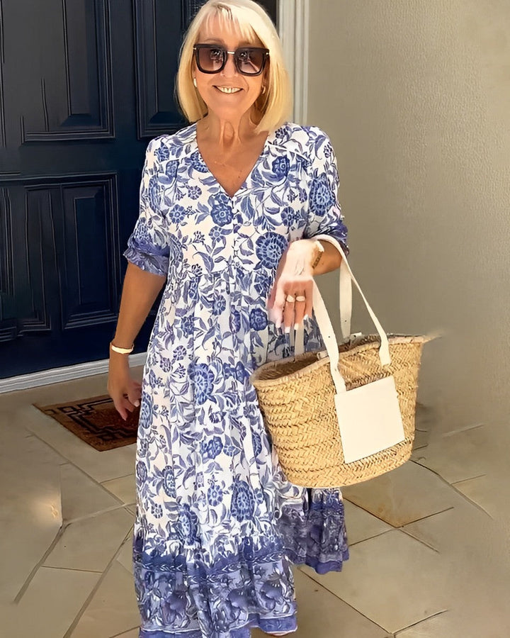 Vestido floral con escote en V y estilo delicado