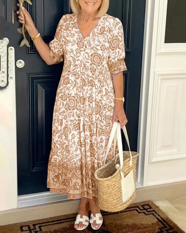 Vestido floral con escote en V y estilo delicado