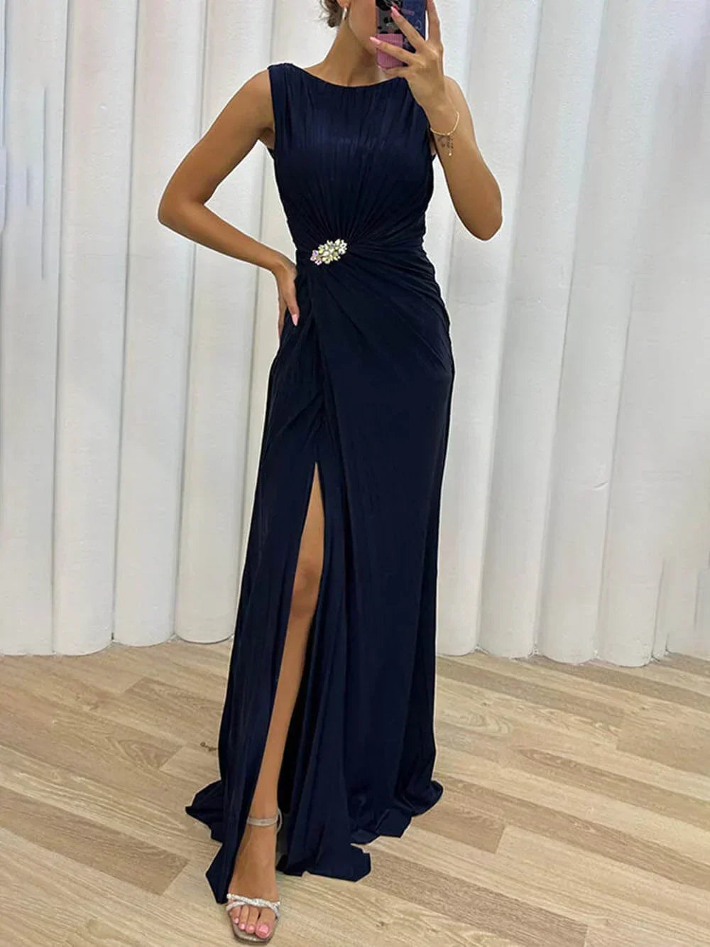 Vestido de noche maxi plisado para ocasiones formales