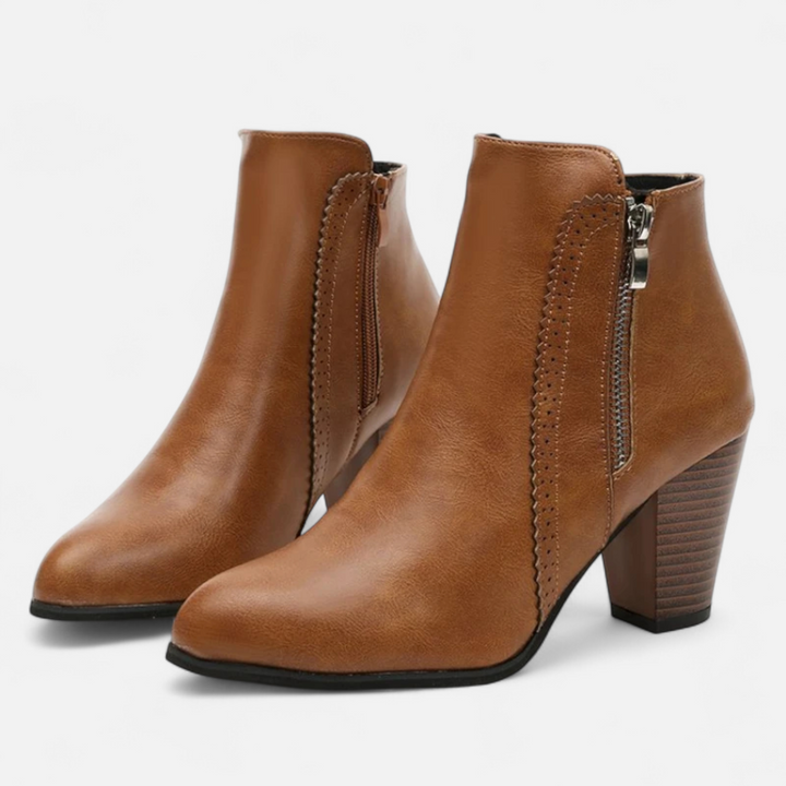 Botas exteriores de tacón retro para mujer con cremallera lateral