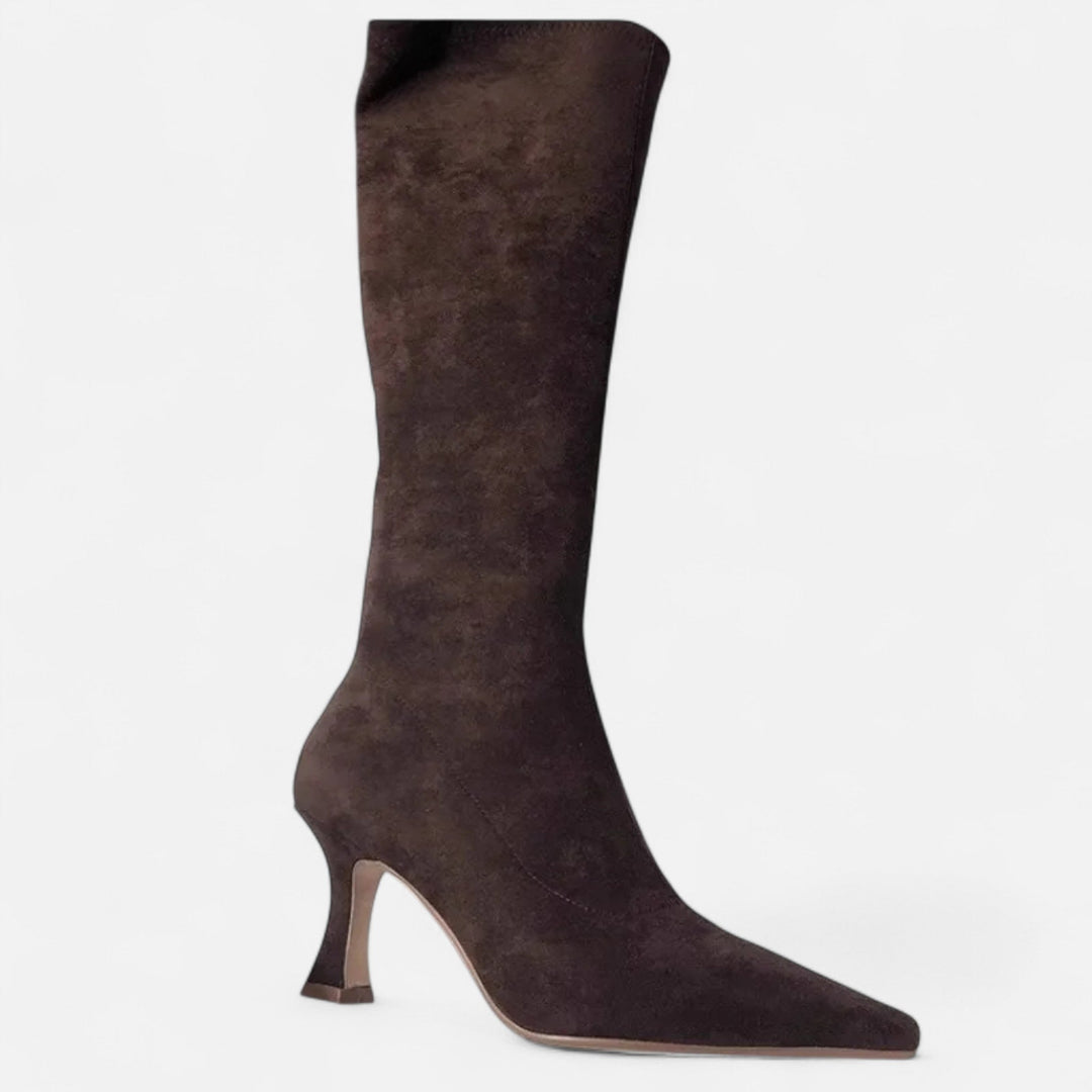 Botas femeninas lujosas, ajustadas, de temporada, altas hasta el muslo, con tacón