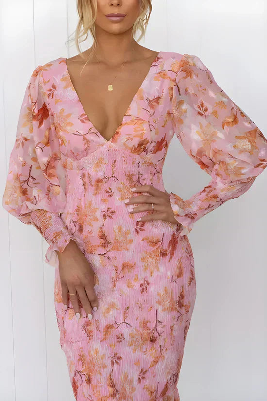 Wedding Guest Floral Evening Midi Dress