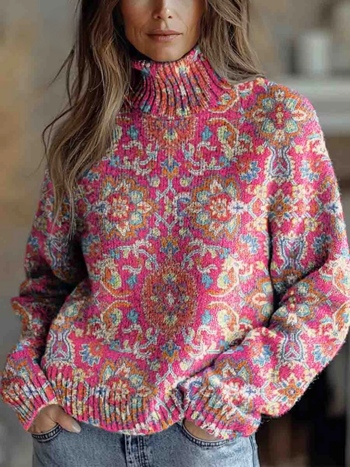Retro Floral Turtleneck