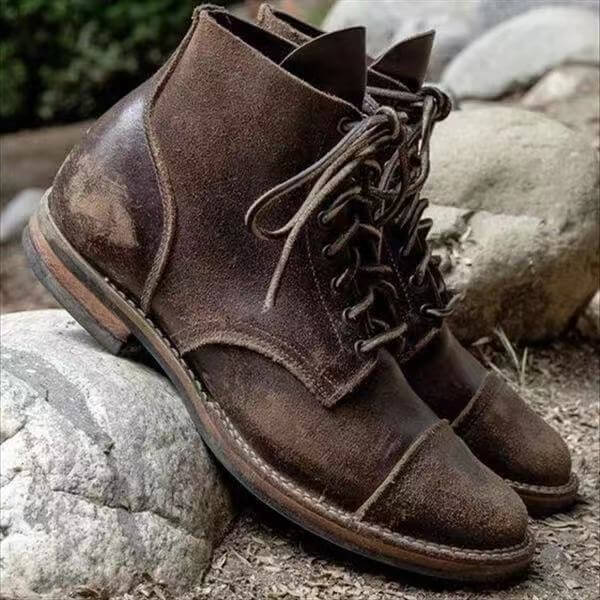 Botas de cuero resistentes y duraderas para invierno con cordones para hombre