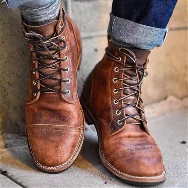 Botas de cuero resistentes y duraderas para invierno con cordones para hombre