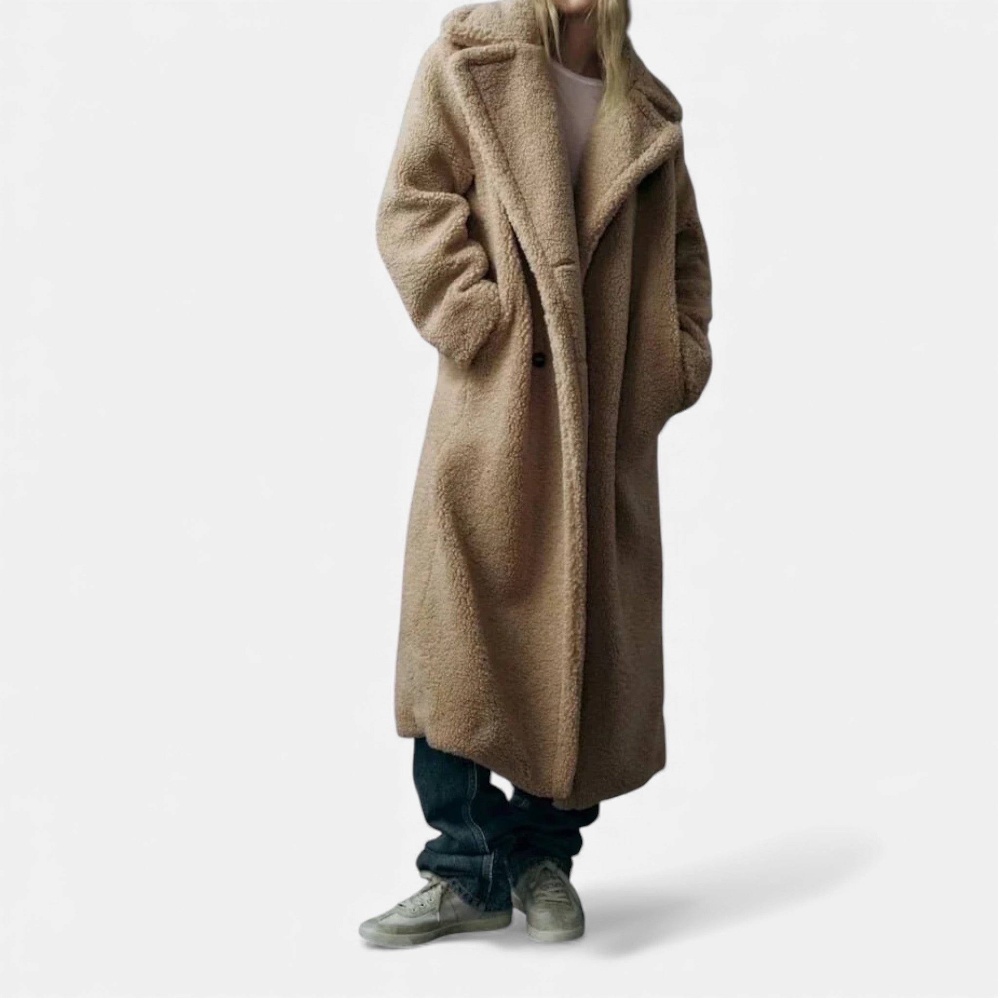 Women’s Long Double-Breasted Teddy Coat