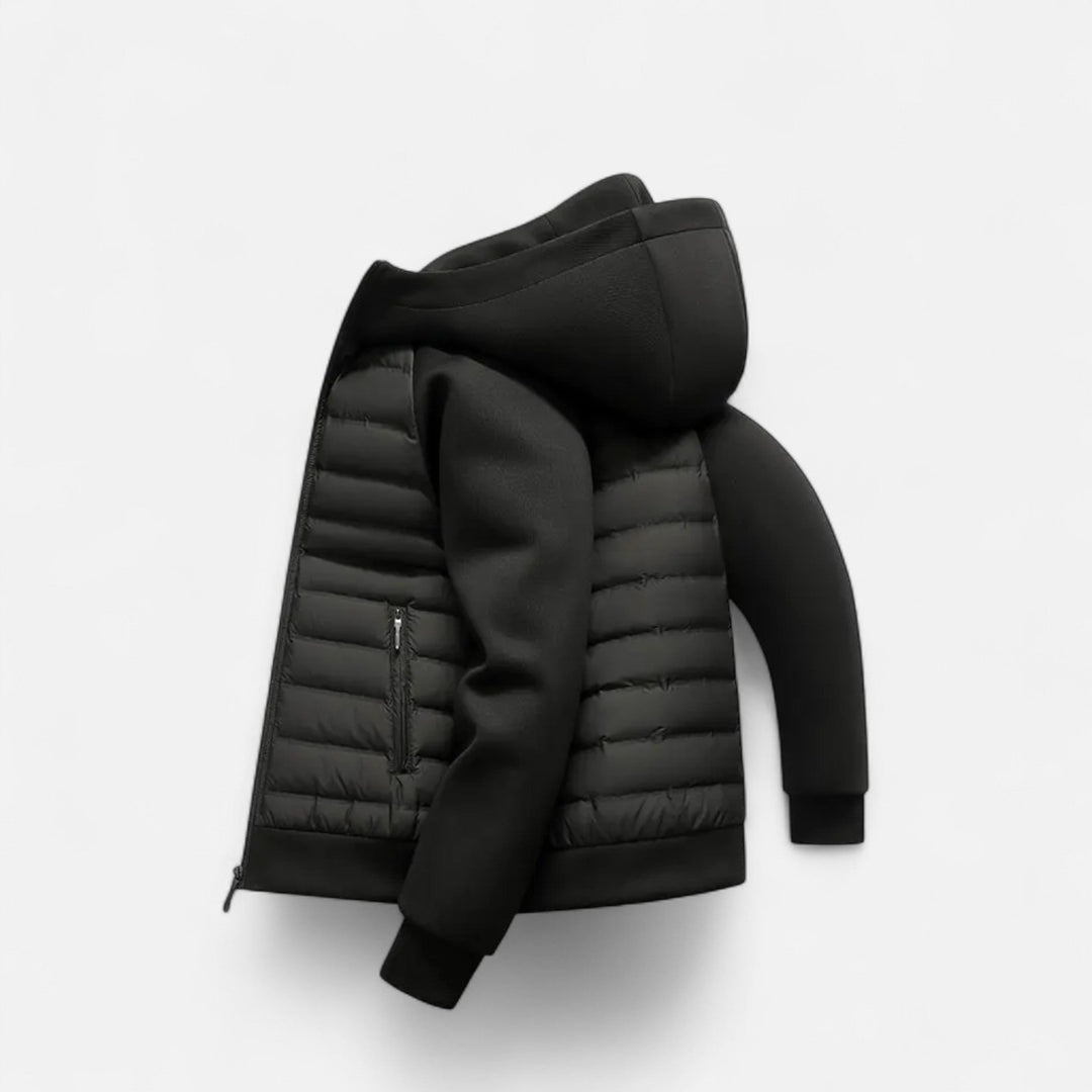 Men’s Trendy Spliced Quilted Hooded Down Jacket for Cold Season