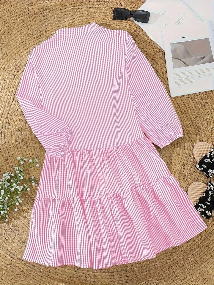 Women's Casual Gingham-Style Long Striped Summer Dress - Ideal for Outdoor Sunny Occasion