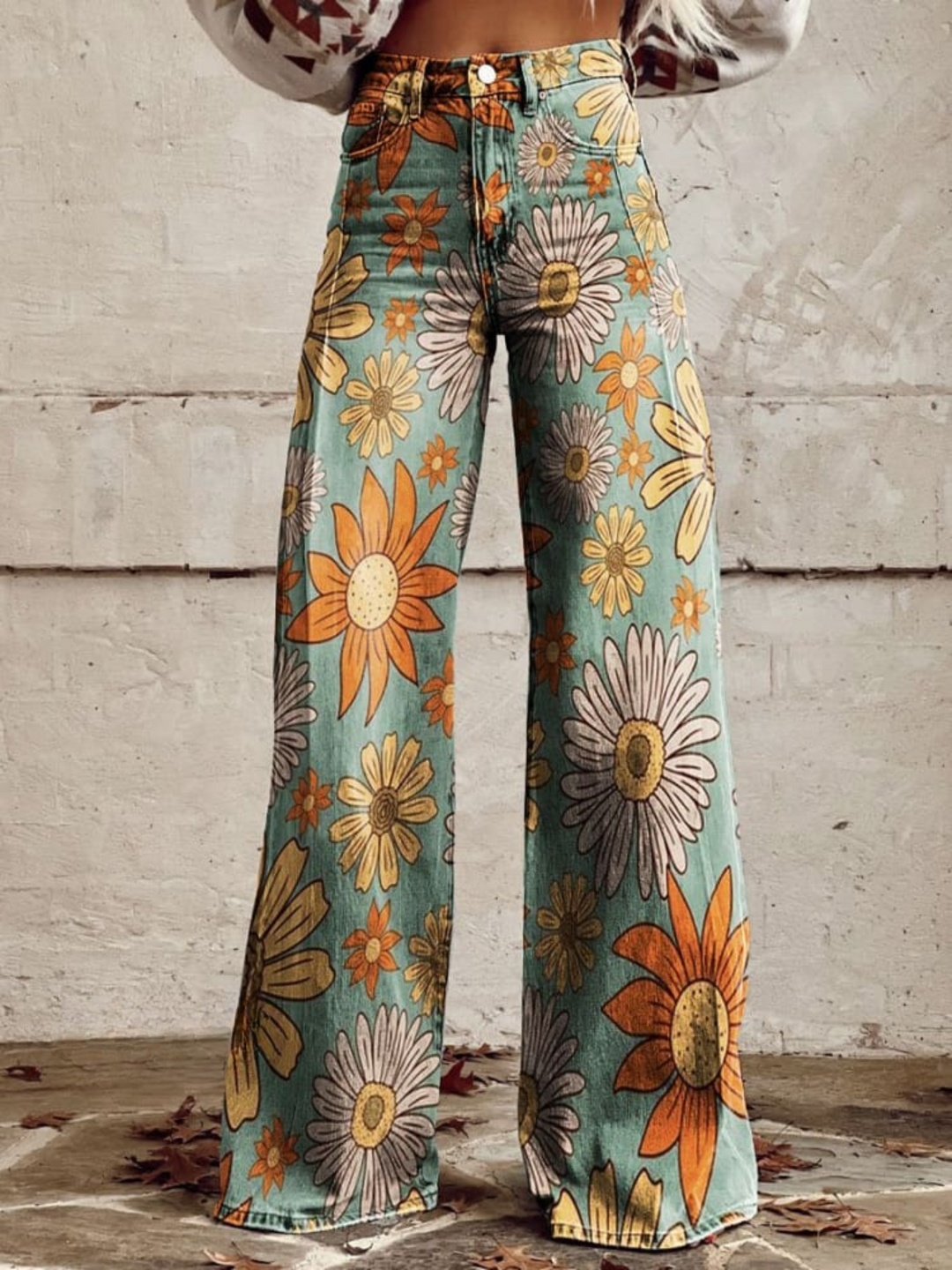 Women's Vibrant Twist Floral Wide Leg Jeans