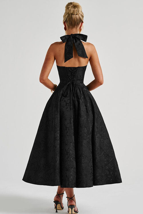 V-Neck Halterneck Jacquard Maxi Dress