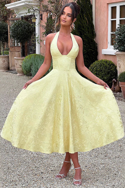 V-Neck Halterneck Jacquard Maxi Dress