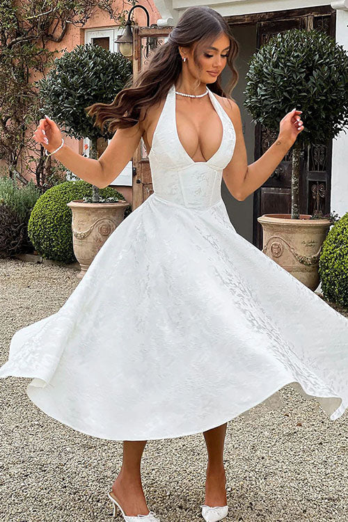 V-Neck Halterneck Jacquard Maxi Dress