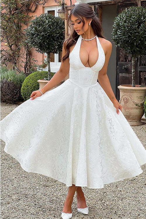 V-Neck Halterneck Jacquard Maxi Dress