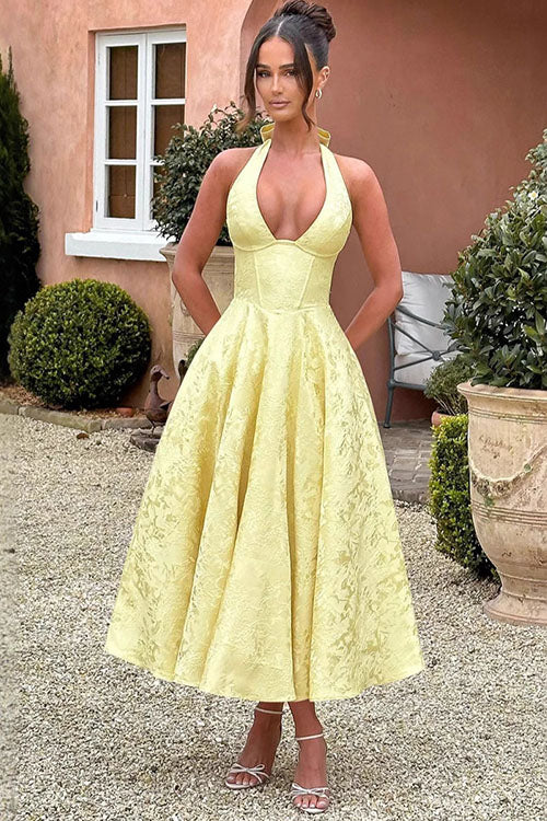 V-Neck Halterneck Jacquard Maxi Dress