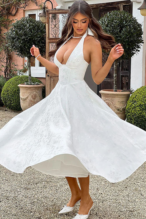V-Neck Halterneck Jacquard Maxi Dress