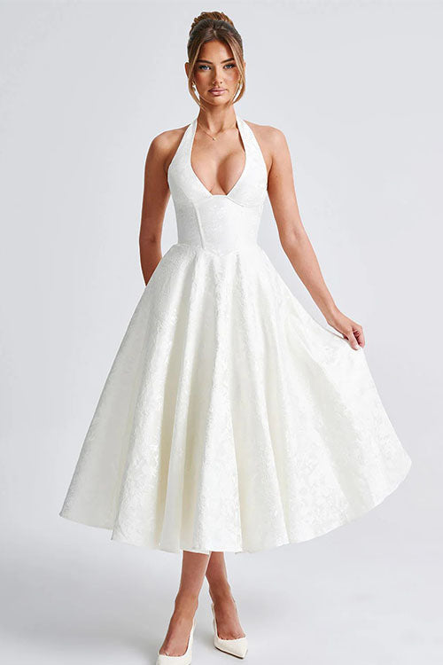 V-Neck Halterneck Jacquard Maxi Dress