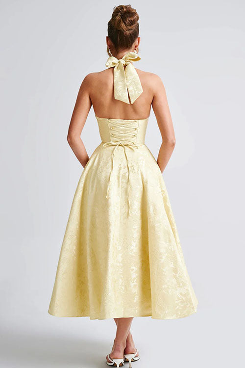 V-Neck Halterneck Jacquard Maxi Dress