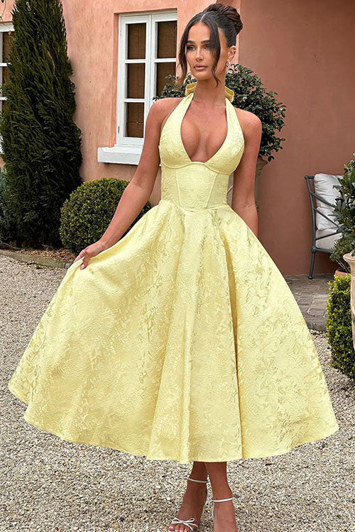 V-Neck Halterneck Jacquard Maxi Dress