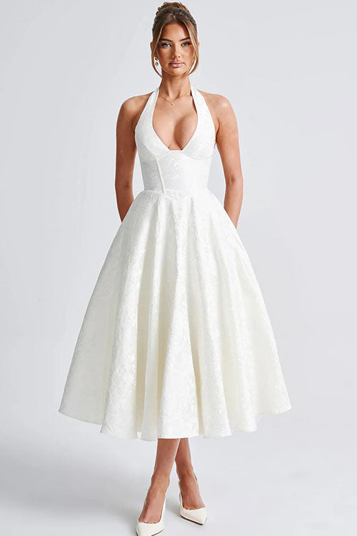 V-Neck Halterneck Jacquard Maxi Dress