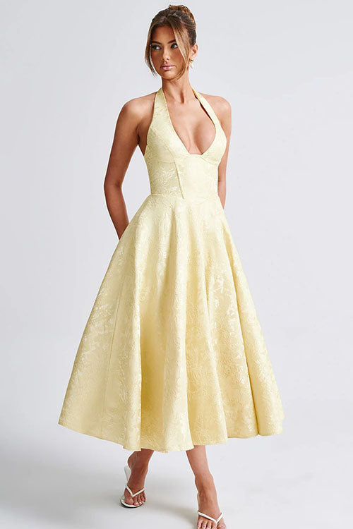 V-Neck Halterneck Jacquard Maxi Dress