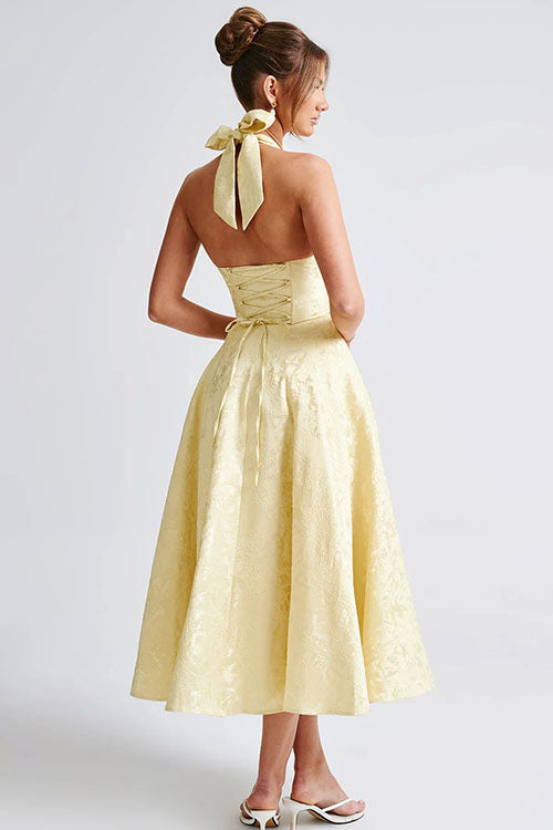 V-Neck Halterneck Jacquard Maxi Dress
