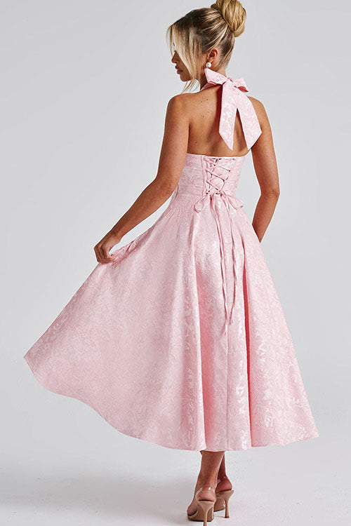 V-Neck Halterneck Jacquard Maxi Dress