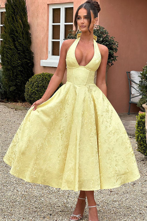 V-Neck Halterneck Jacquard Maxi Dress