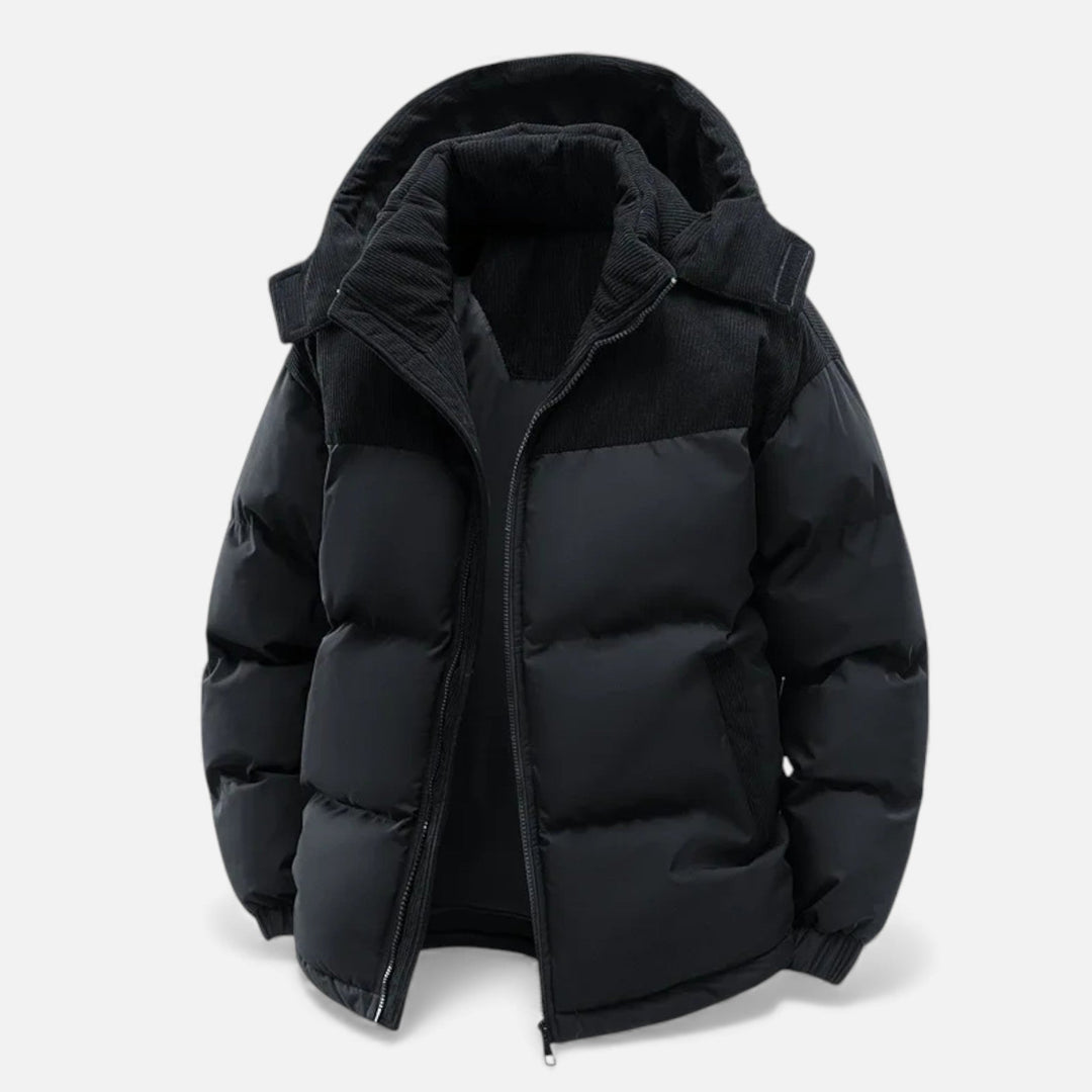 Men’s Stylish Thick Fleece-Lined Winter Jacket with Removable Hood for Cold-Weather