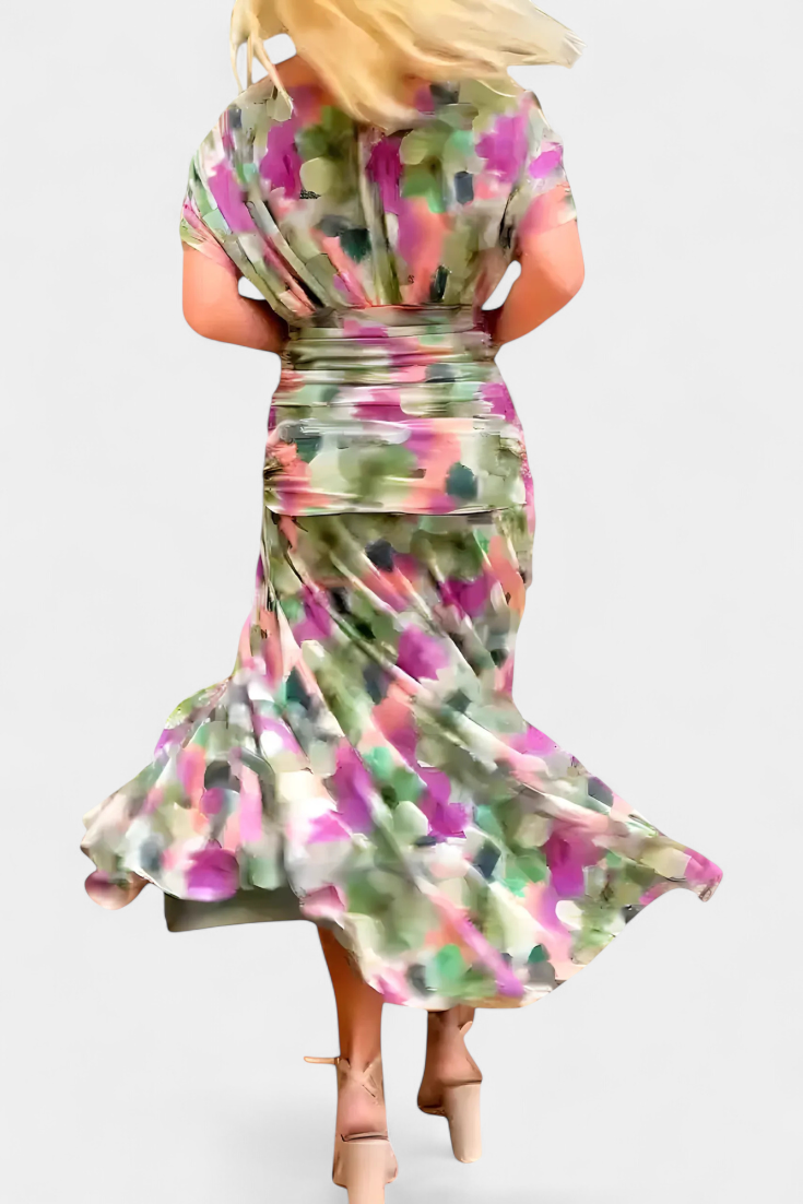 Long Floral Maxi Dress with V-Neck