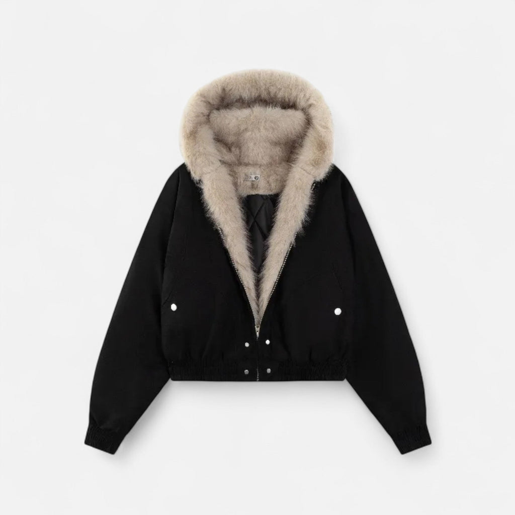 Women's Vintage Style Hooded Coat with Fur Collar