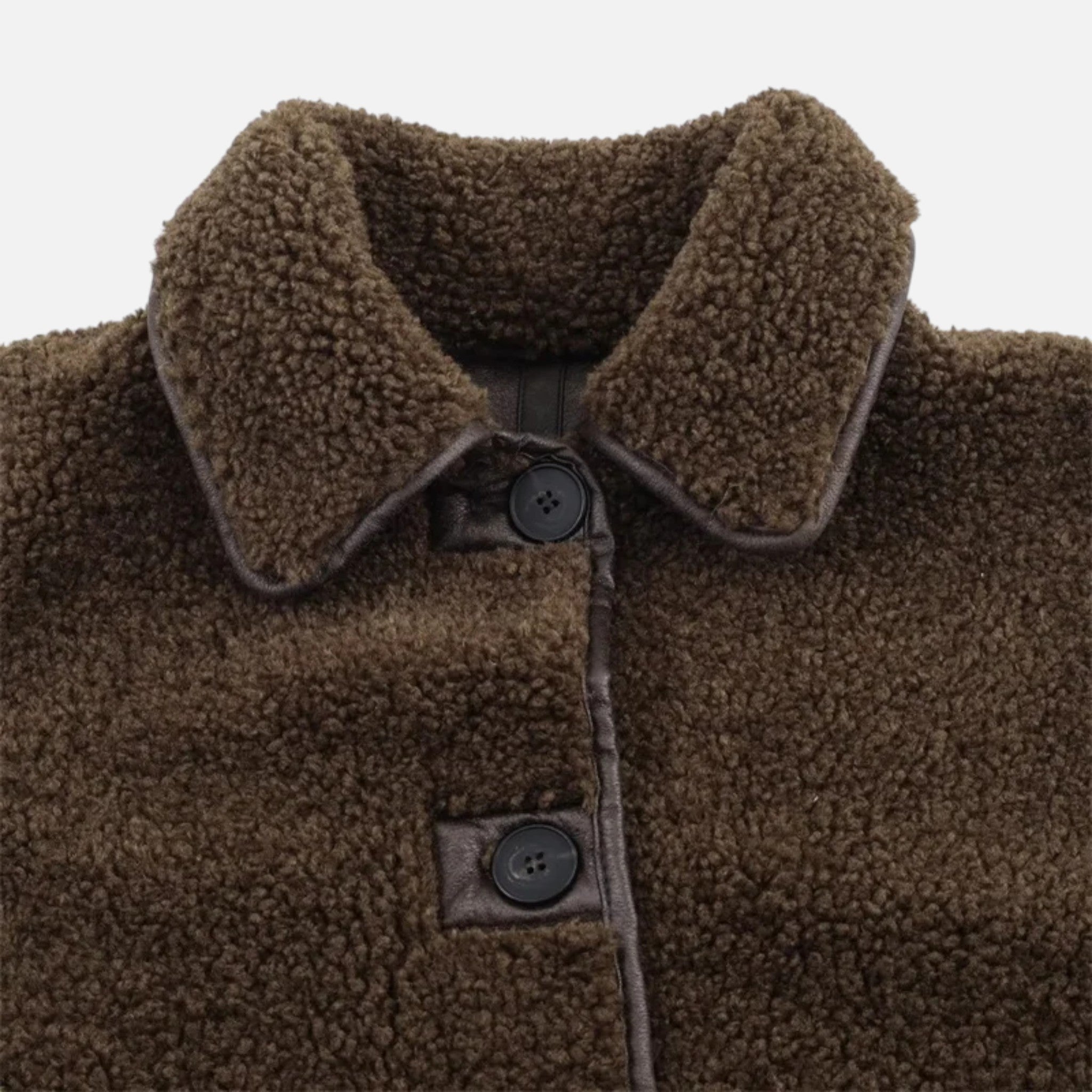Women's Reversible Brown Teddy Jacket with Turn-Down Collar