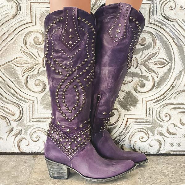 Botas gruesas y atrevidas para mujer hasta la rodilla con cremallera lateral y detalle de remaches