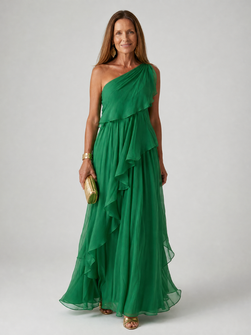 One-Shoulder Ruffle Maxi Dress