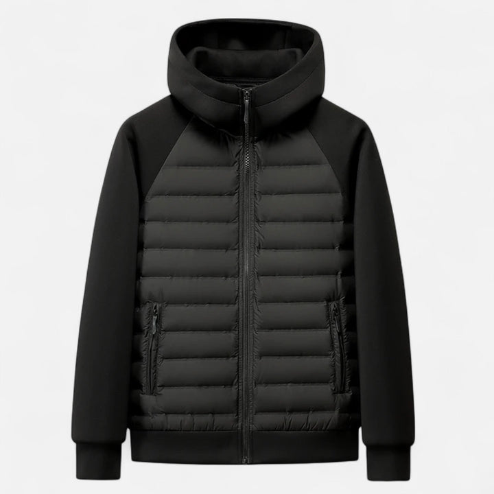 Men’s Trendy Spliced Quilted Hooded Down Jacket for Cold Season