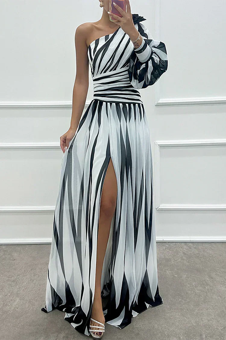 One Shoulder Asymmetric Maxi Dress for Wedding Guests