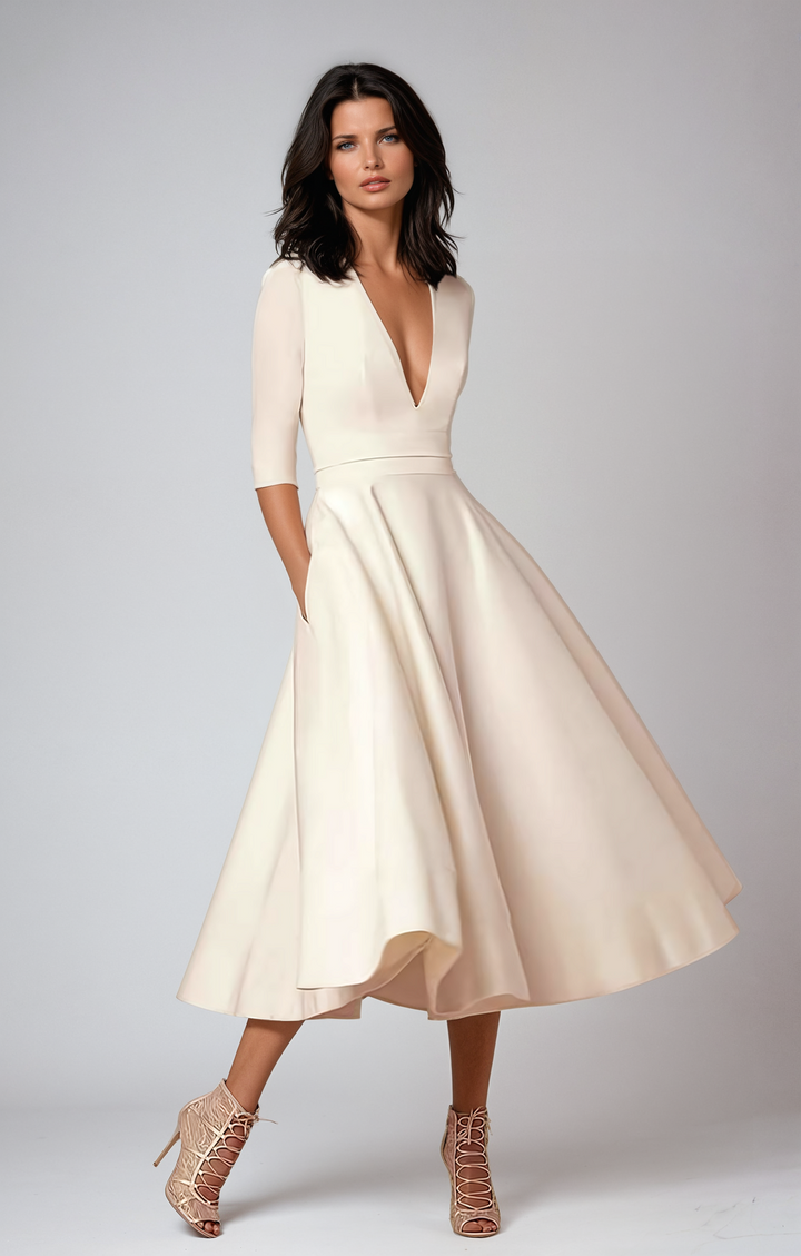 Vestidos midi acampanados para invitadas a bodas, listos para eventos formales