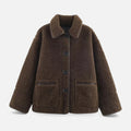 Women's Reversible Brown Teddy Jacket with Turn-Down Collar