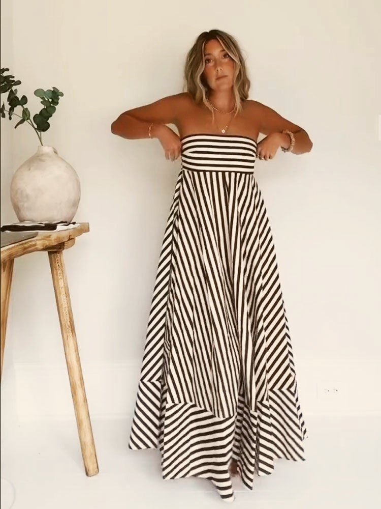 Women's Exquisite Flowing Strapless Maxi Dress with Strapless Neckline