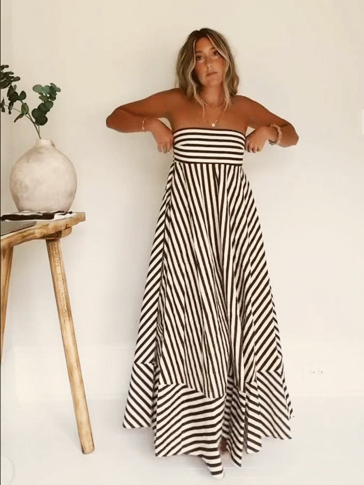 Women's Exquisite Flowing Strapless Maxi Dress with Strapless Neckline