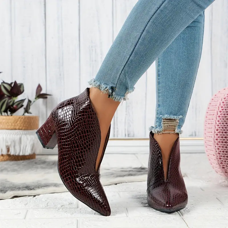Textured Block Heel Ankle Boots