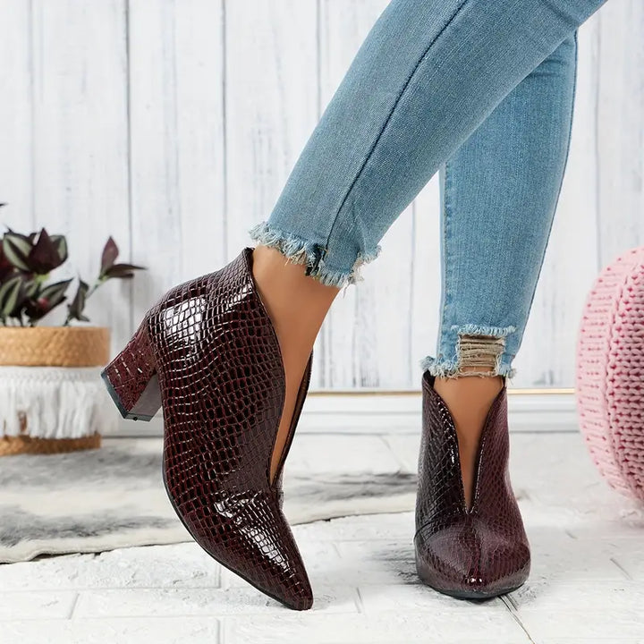Textured Block Heel Ankle Boots