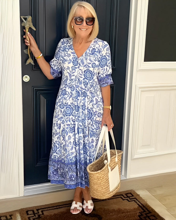 Vestido floral con escote en V y estilo delicado