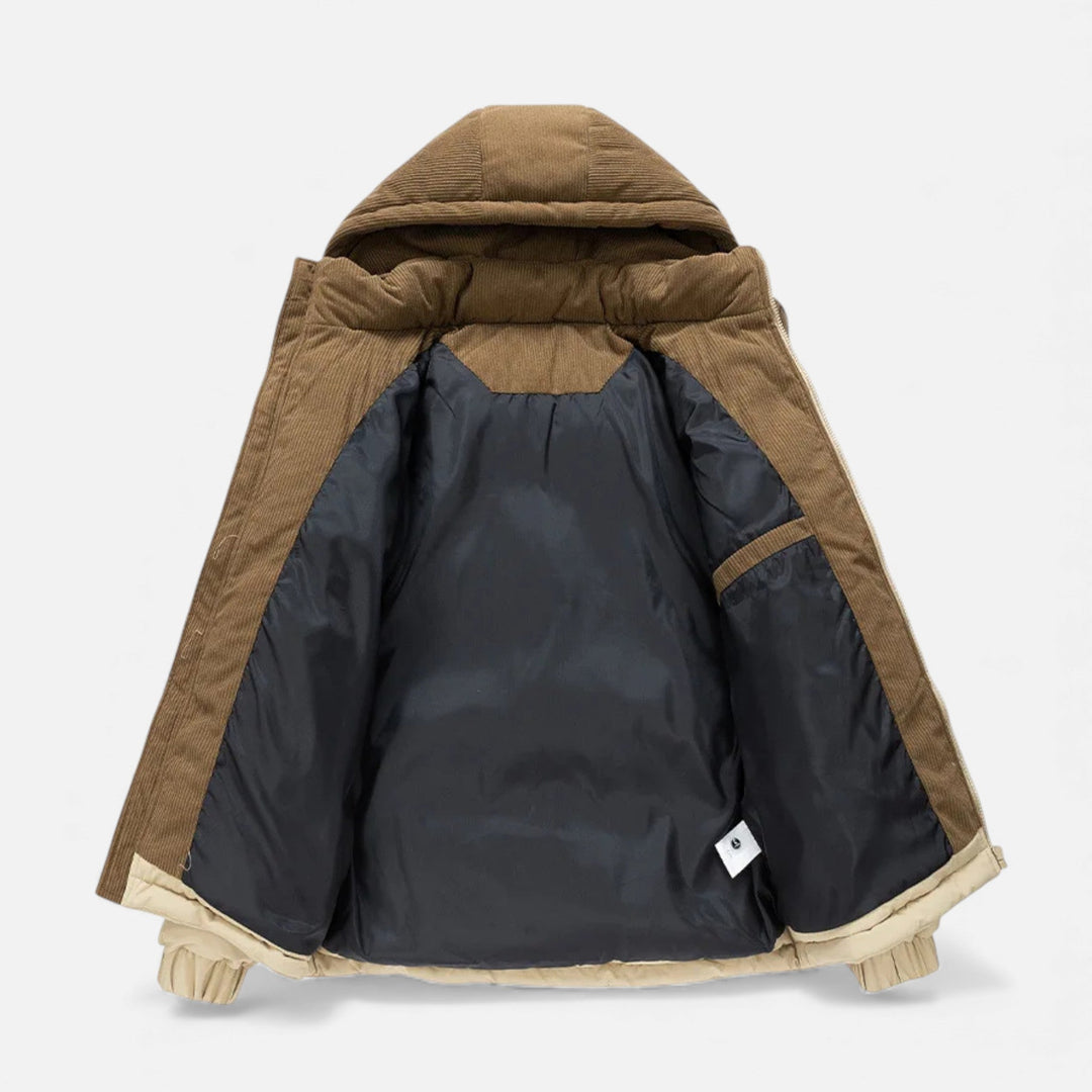 Men’s Stylish Thick Fleece-Lined Winter Jacket with Removable Hood for Cold-Weather