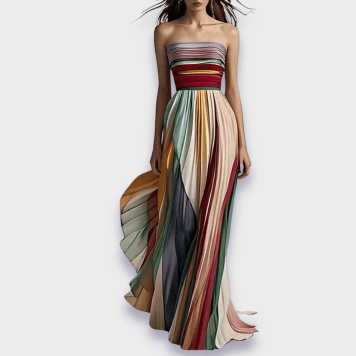 Vestido largo de ciudad para mujer con pliegues vibrantes y diseño de hombros descubiertos para ocasiones especiales