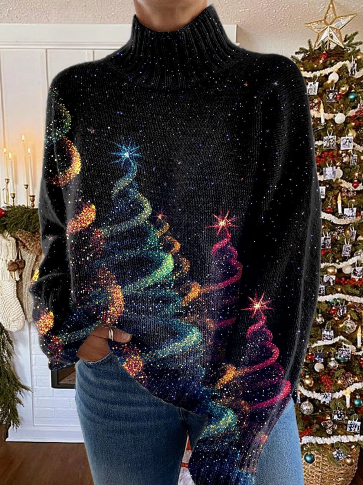 Glitter Christmas Tree Turtleneck