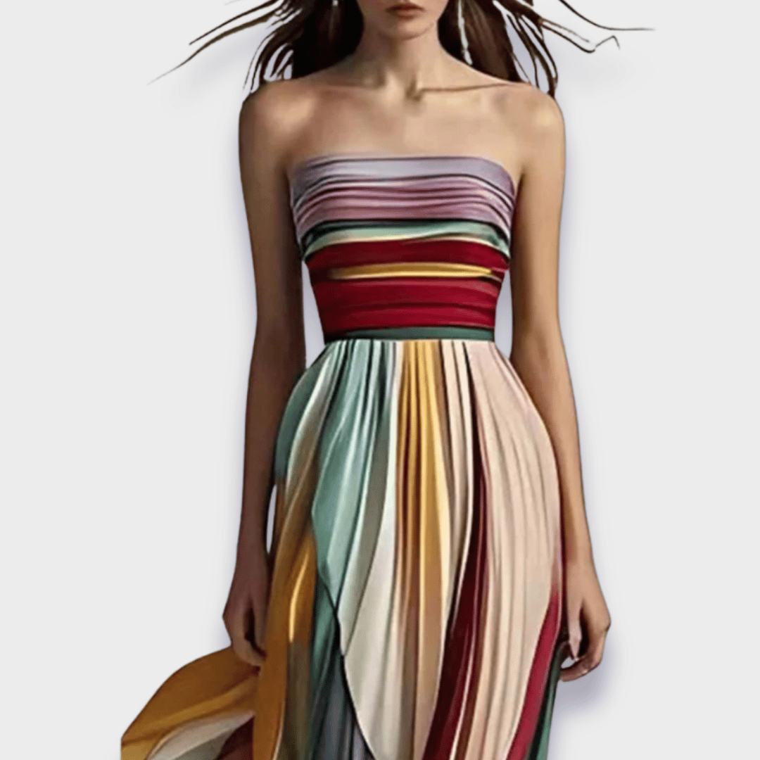 Vestido largo de ciudad para mujer con pliegues vibrantes y diseño de hombros descubiertos para ocasiones especiales