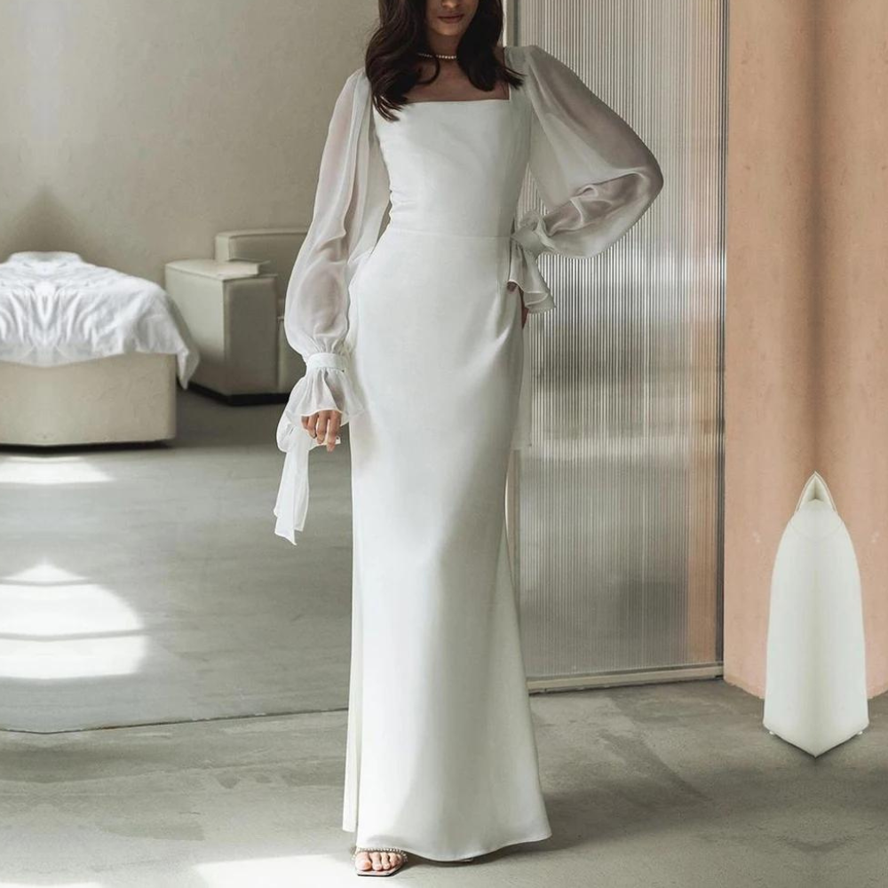 Vestido largo de gala favorecedor para mujer con escote cuadrado