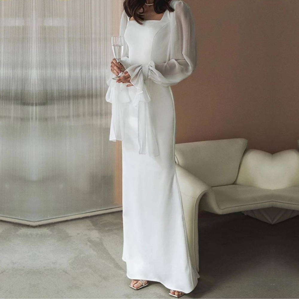 Women’s Flowing Occasion Long Wedding Maxi Dress with Square Neckline