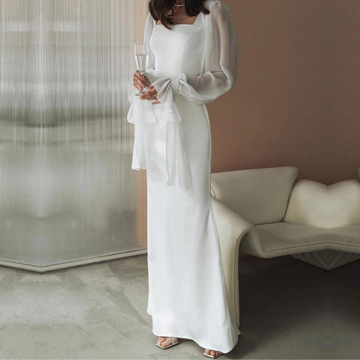 Vestido largo de gala favorecedor para mujer con escote cuadrado